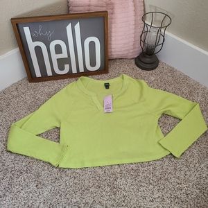 Women's Wild Fable Bright Green Long Sleeved Waffle Knit Crop Top Shirt